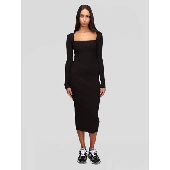 GANNI Melange Knit Ribbed Dress Long Sleeve in Black NEW Sz XL - Picture 4 of 16